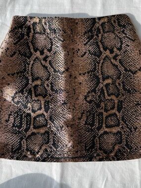 Express Black and Rose Gold Metallic Snake Print Mini Skirt
